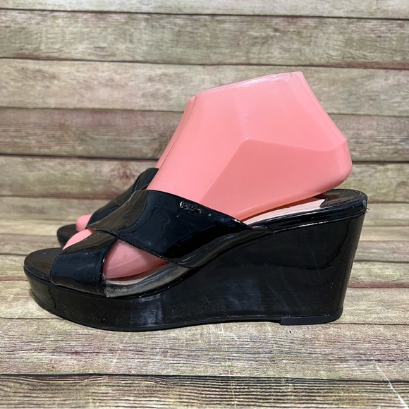 Prada Black Patent Leather Platform Wedge Sandals - Picture 1 of 9